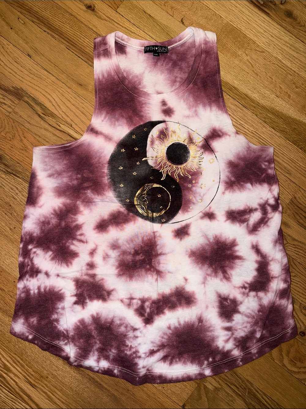 Fifth Sun Maroon and Light Pink Tie-Dye Tank Top Size M